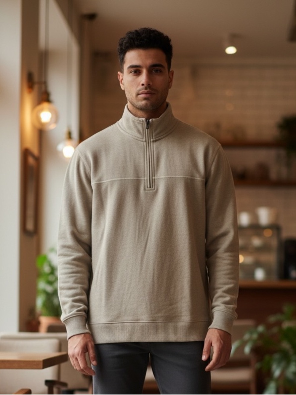 Arrow USA 1851 Men's Quarter-Zip Pullover Sweater in Light Beige